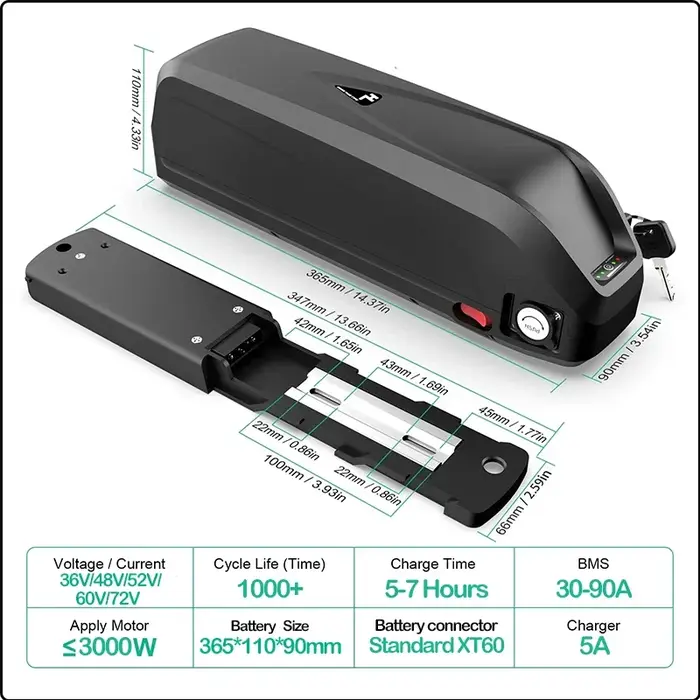 Batterie Vélo Électrique Hailong 36V 48V 52V 60V 72V 20Ah 24Ah 40Ah 50Ah 60Ah 30Ah Cham-rider Akumulator 2000W