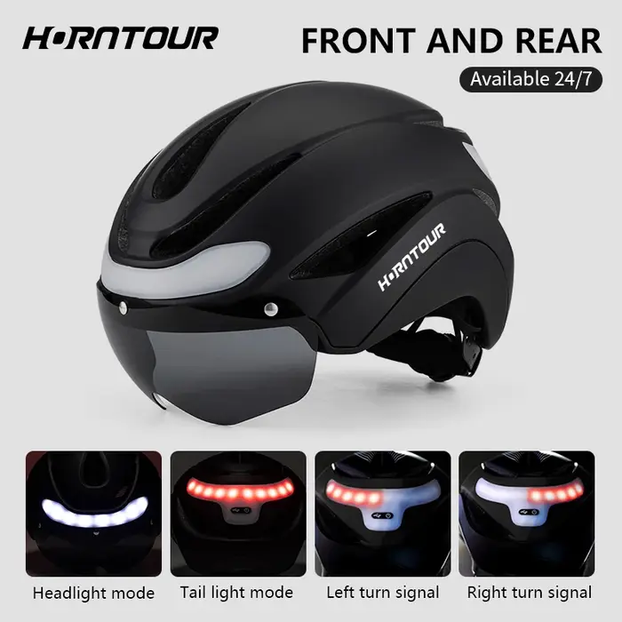 Horntour casques de vélo pour adultes avec feu arrière LED Rechargeable lunettes magnétiques visière casque de cyclisme