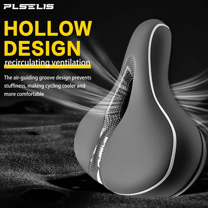Selle de vélo de route plselis noire rembourrée en éponge respirante avec coussin amortisseur et design creux pour cycliste unisexe confort durable