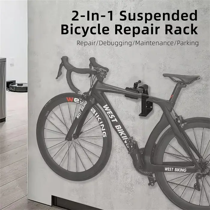 Support de réparation de vélo mural en acier noir robuste capacité 30kg pour entretien atelier et stationnement vélo pliable ou route