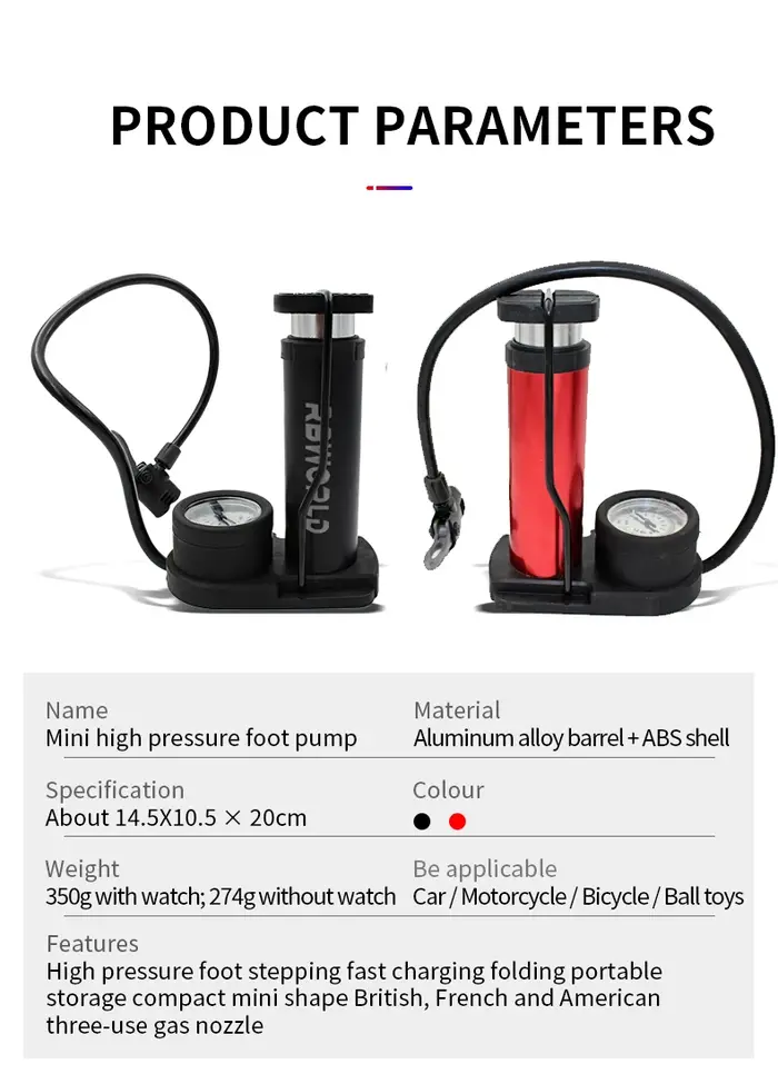 Pompe à vélo portable manuelle universelle pour gonflage de pneus de VTT
