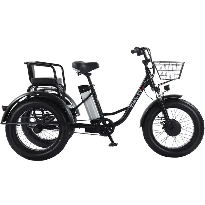 Tricycles électriques tout Terrain à gros pneus de 20 pouces pour adultes 48V 500W vélo électrique à trois roues avec siège de passager