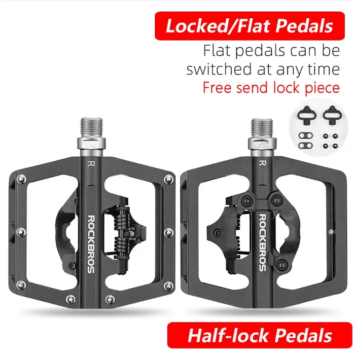 ROCKBROS – pédale de verrouillage de vélo 2 en 1, avec taquet libre, pour système SPD, vtt, route, e