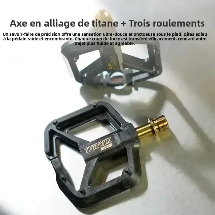 THINVIK Pédales de vélo plates ultralégères en fibre de carbone 141g avec axe en titane 3 roulements plateforme plate antidérapante pour vélos de route VTT