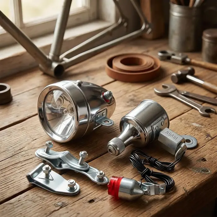 Kit de phare à dynamo pour vélo avec générateur de friction et support métallique pour éclairage de vélo de style vintage