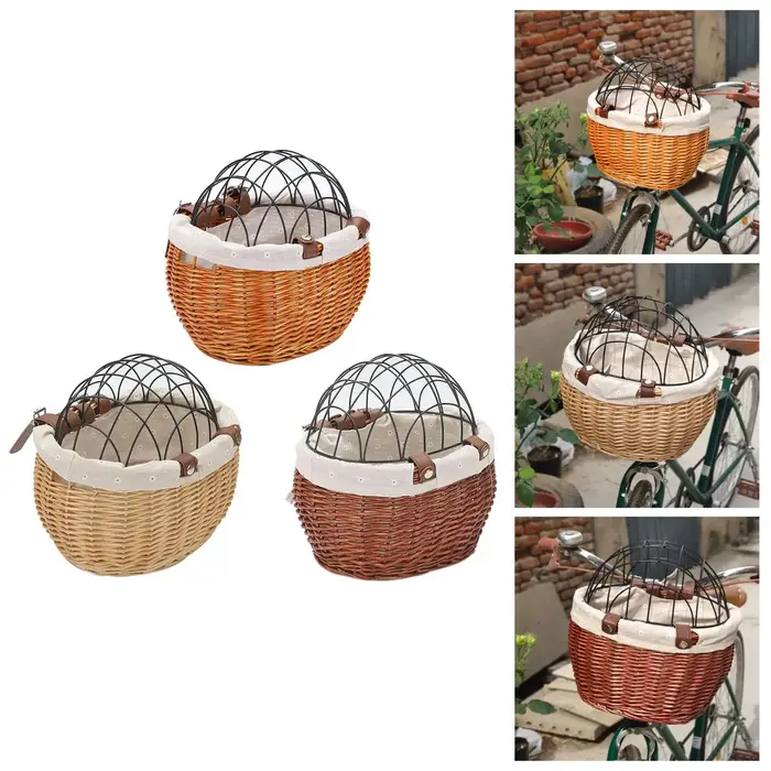 Panier avant de vélo en rotin tissé à la main