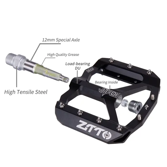 ZTTO vtt roulement en alliage d'aluminium pédale plate vélo bonne poignée léger 9/16 pédales grand p
