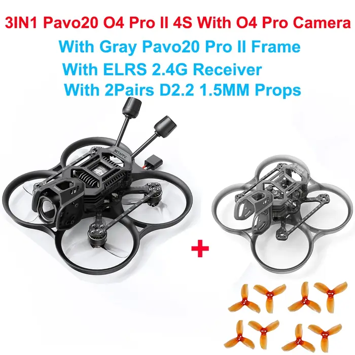 BETAFPV Pavo20 O4 Pro II quadrirotor BWhoop sans balais 1104 72000KV moteur F4 2-3S 20A AIO avec récepteur ELRS/SBUS unité O4 Pro