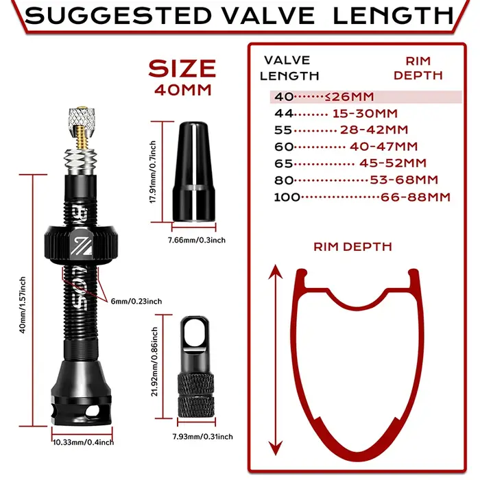 BUCKLOS – Valve Tubeless de vélo 40/44/55/60/80/100MM