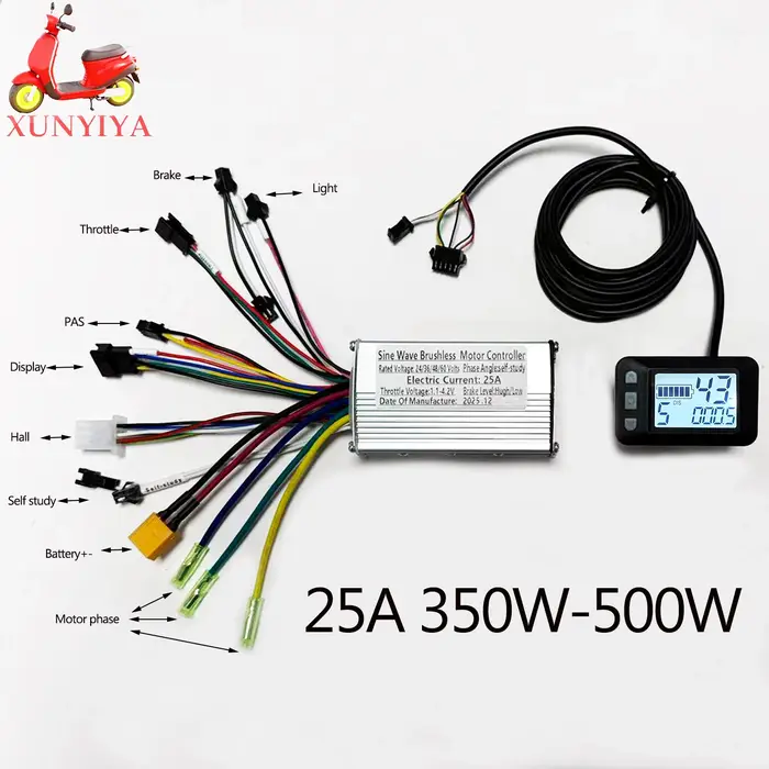 Contrôleur de moteur sans balais pour vélo électrique 24V 36V 48V 350W 20-25A avec écran LCD UART NO