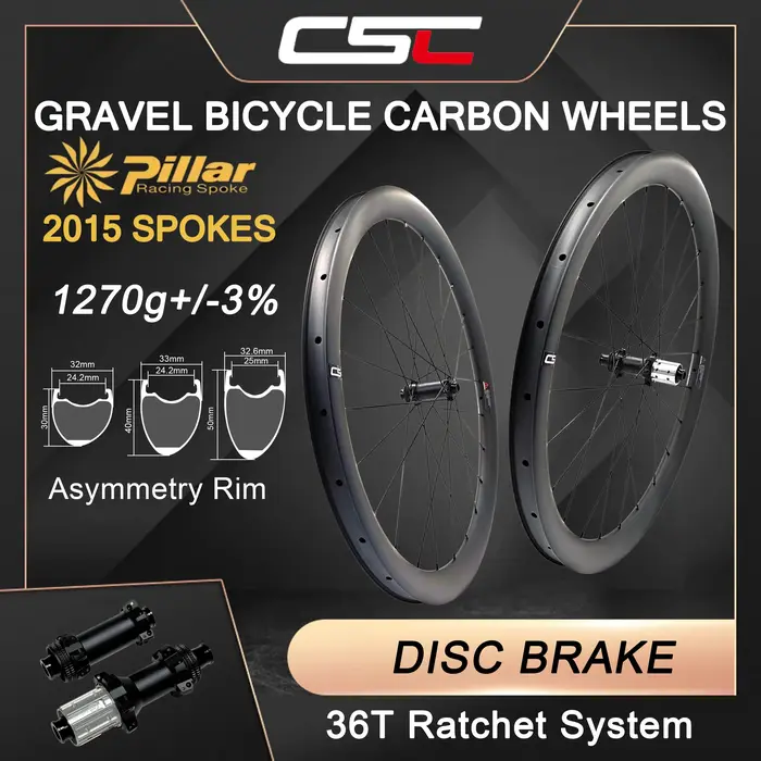 CSC gravier vélo largeur intérieure 24.2mm/25mm roues en carbone pilier 2015 rayons 36T cliquet asym