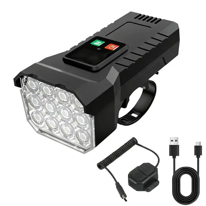 Phare avant de vélo puissant à 12 LED, rechargeable par USB, étanche, pour VTT, accessoires de vélo