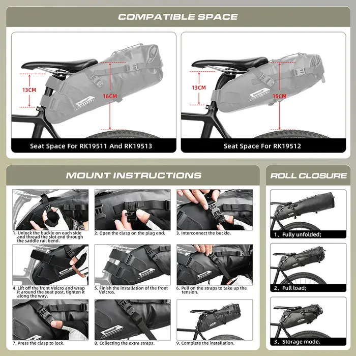 Bal inowalk-Sac de dégager de vélo étanche, rangement de grande capacité, sac arrière arrière, sacoc