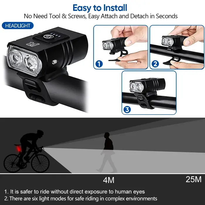 Lampe frontale de vélo LED aste de type C