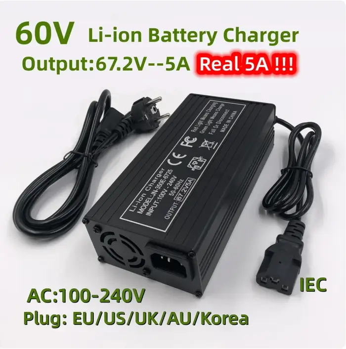 Chargeur rapide 60V 67.2V/5A pour vélo électrique 16S 60V, chargeur de batterie au lithium, connecte