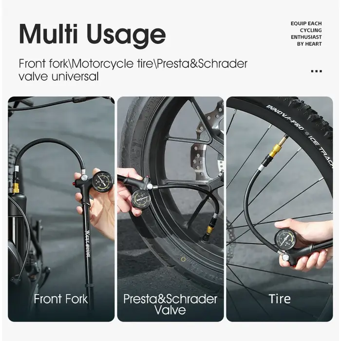 Pompe à fourche haute pression 300 PSI en aluminium pour suspension arrière amortisseur et tige de selle vélo manuel portable avec jauge et tuyau