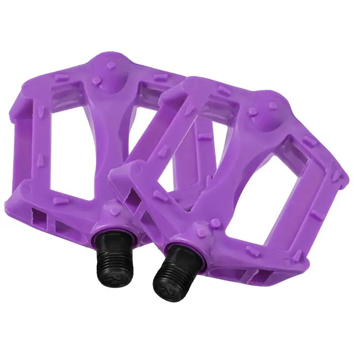 Pédales de vélo violettes en plastique et fer