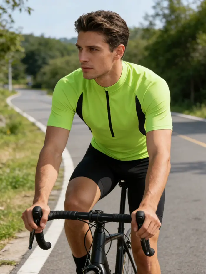 Maillot de cyclisme pour hommes à manches courtes en polyester respirant et séchage rapide pour vélo de montagne et sport d'été