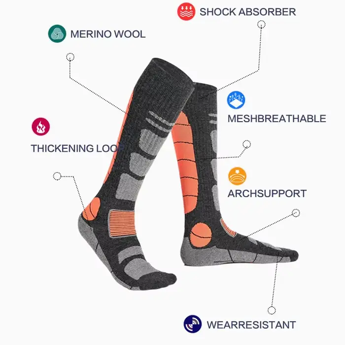 Chaussettes de cyclisme d'hiver mérinos sport Snowboard laine Ski randonnée Ski bas hommes femmes genou haute chaussette thermique