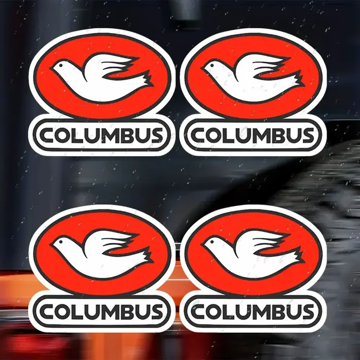 Ensemble d'autocollants rétro pour cadre de vélo Columbus (4 feuilles) - Offre un design rouge nostalgique avec les