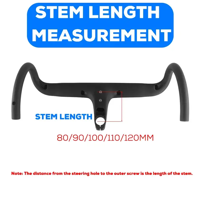 Guidon intégré pour vélo de route entièrement en carbone, sans logo, avec câblage interne et entretoises incluses. Diamètre de serrage de 28,6 mm, -10 ° Inclinaison