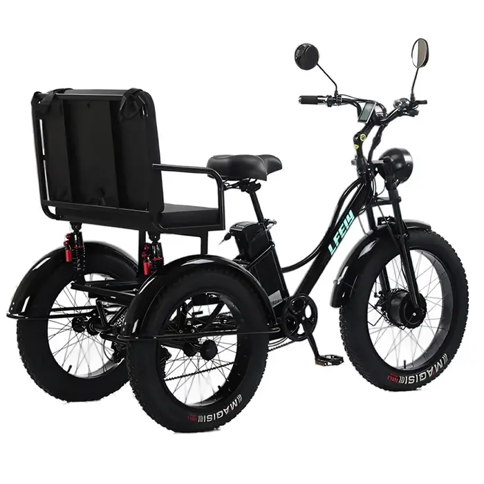 Tricycle électrique gros pneu pour adultes avec siège arrière/ceinture de sécurité 750W puissant vélo