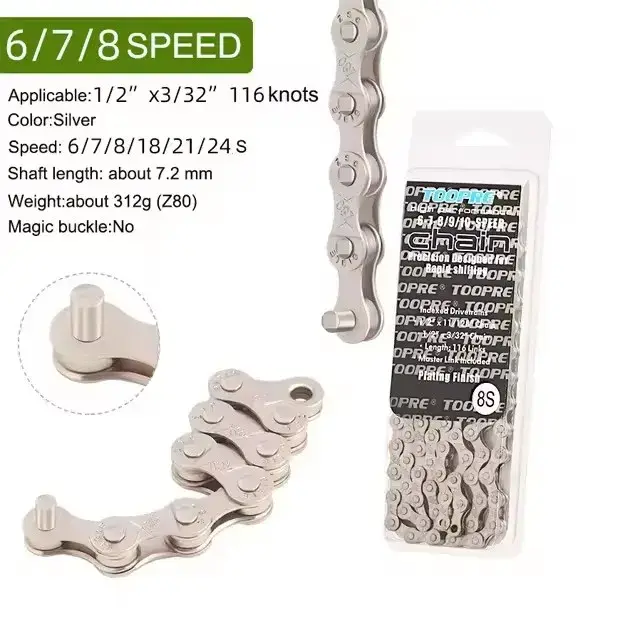 Chaîne de vélo 116L 8 9 10 11 12 vitesses argent
