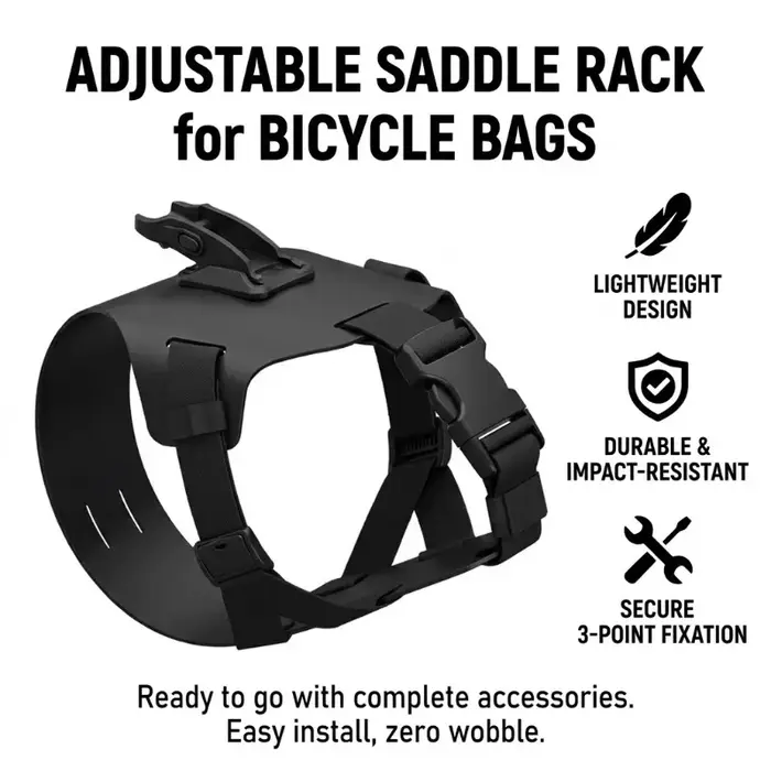 Support de sac de selle de vélo blanc réglable à dégagement rapide pour VTT et vélo de route robuste et léger pour déplacements quotidiens