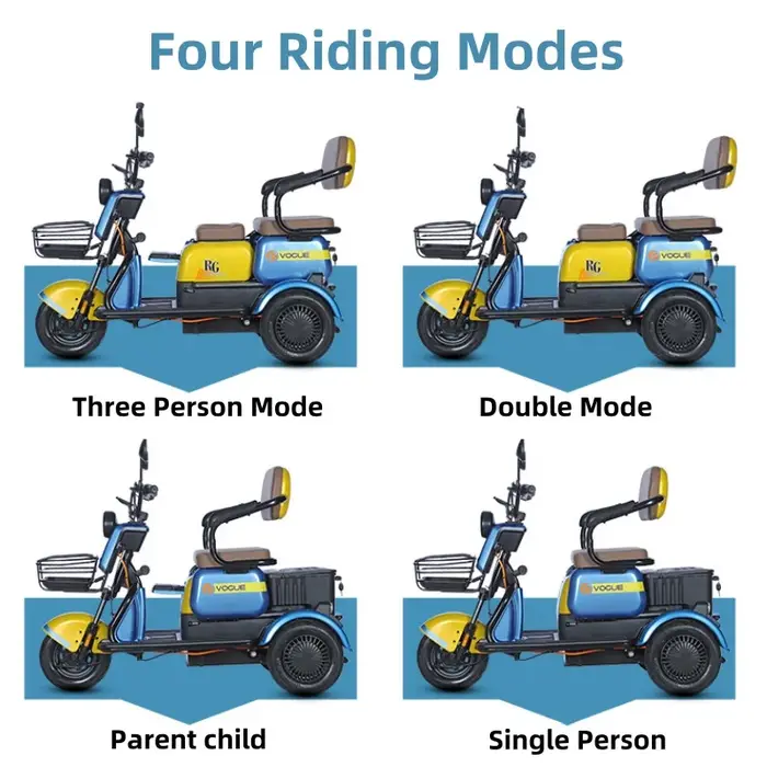 Scooter électrique tout terrain avec 3 sièges pour adultes et enfants