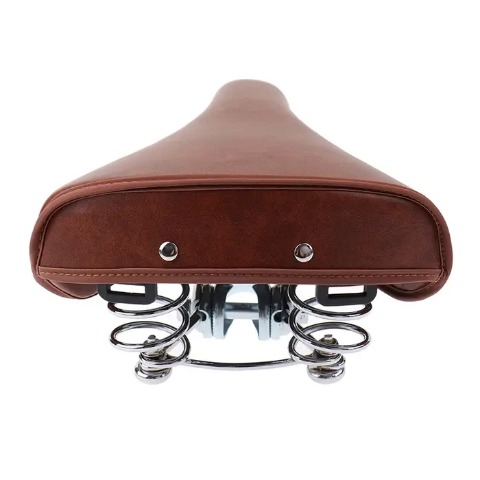 Selle de vélo rétro vintage en cuir PU, siège confortable marron avec printemps, vente en gros