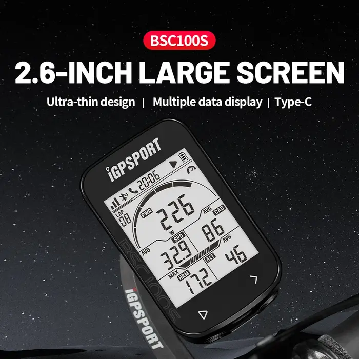 IGPSPORT BCS100S ordinateur de vélo BLE ANT + 2.6 pouces IPX7 type-c 40H autonomie de la batterie rétro-éclairage