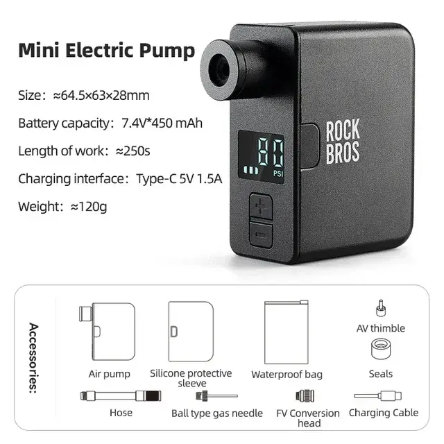 ROCKBROS-Mini pompe à air électrique portable pour vélo, pompe de détermination aste, gonfleur d'opa