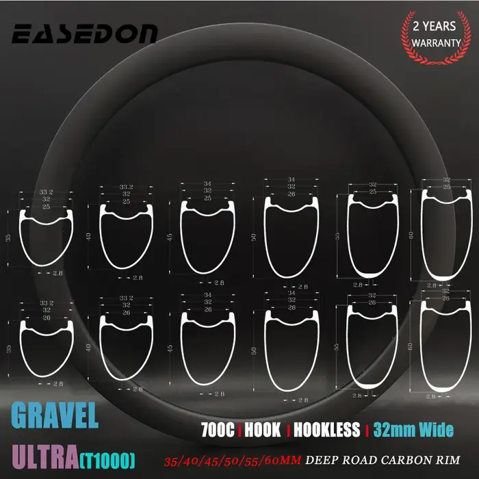 Gravier 700C 25mm intérieur 32mm de large jante en carbone Ultra asymétrie 30/35/40/45/50/55/60/65mm
