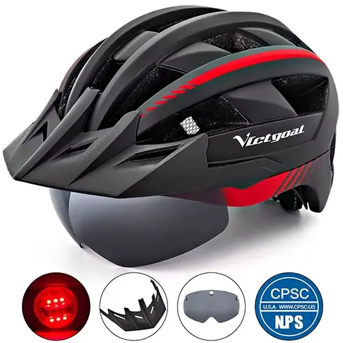VICTGOAL LED casque de vélo avec pare-soleil lunettes pour hommes femmes Scooter vtt casques de cycl