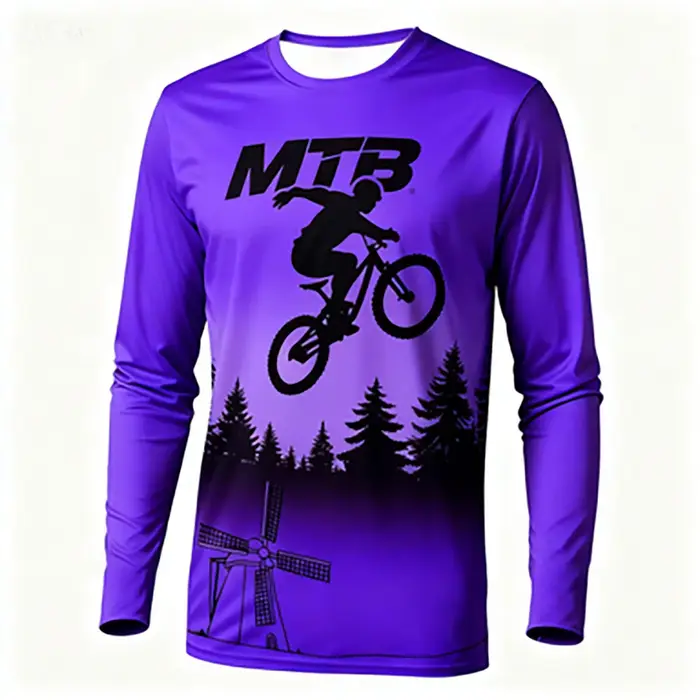 Maillot de cyclisme à manches longues pour homme - Respirant et à séchage rapide avec dégradé de couleurs pour le trail en extérieur