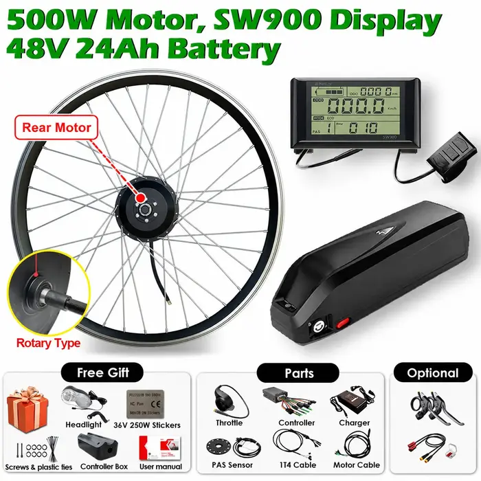 Hailong-Kit de Coversion pour Vélo Électrique, avec Batterie au Lithium de 20Ah, 1500/2000W, 48V, 26/27,5 Pouces, 700C29