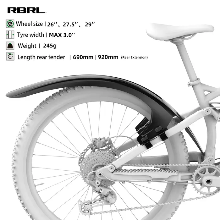 Garde-boue arrière complet RBRL anti-éclaboussures pour VTT et vélo électrique 27