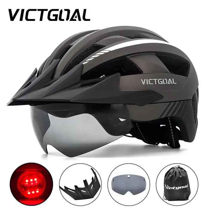 Casque de vélo avec feu arrière LED et pare-soleil pour homme et femme