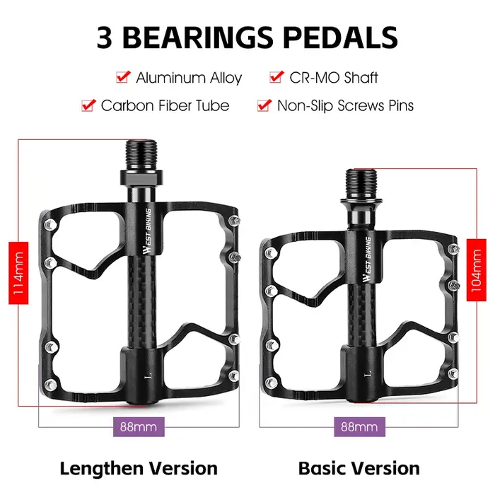 WEST BIKING-Pédales plates en fibre de carbone pour vélo de route