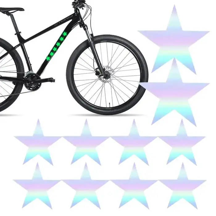 Autocollants réfléchissants pour vélo en PVC avec formes de cœurs et étoiles pour roues et cadre haute visibilité nocturne blanc noir rouge