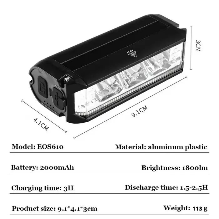 1800LM 3 Led vtt vélo lumières 2000MAH Rechargeable