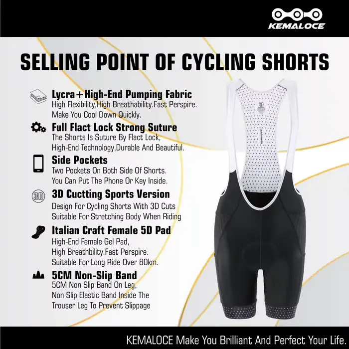 KEMALOCE-Cuissard à bretelles de cyclisme pour femme, short de vélo d'été respirant, short de vélo n
