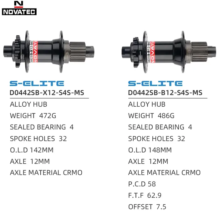Moyeu arrière NOVATEC MTB HG XD MS Cube 72 clics pour VTT