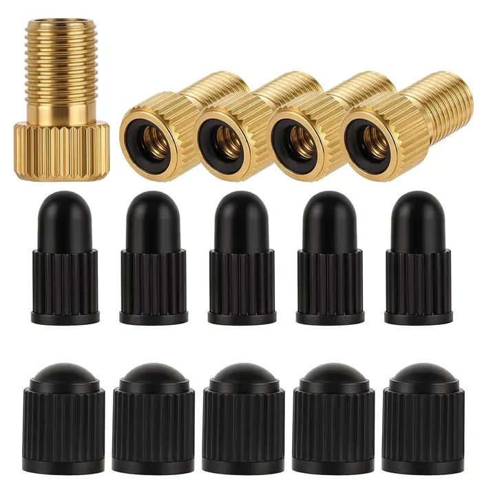 Adaptateur de assujetPresta en laiton (lot de 5 + 10 capuchons)-Convertir Presta en Schrader pour tous les types de