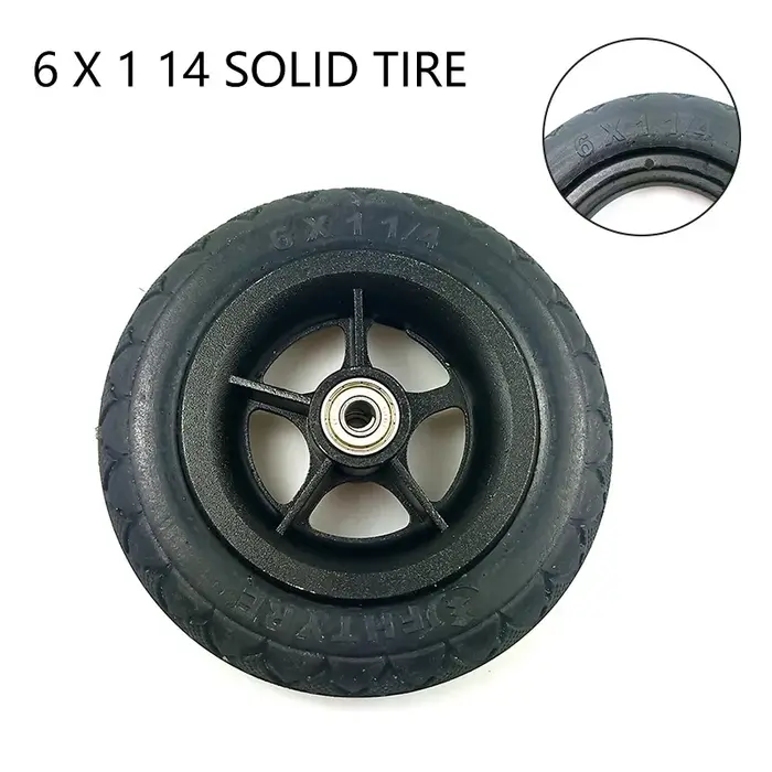 Pneu solide pour trottinette électrique 6x1 1/4, pneu et roue solides non gonflables, adaptés pour remplacer des pièces de pneus de trottinettes électriques