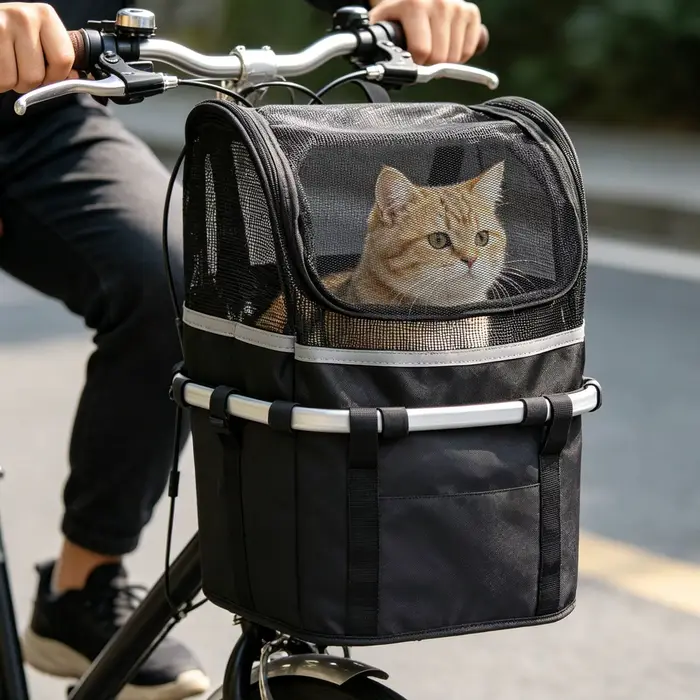 Panier de vélo pour chien avec fenêtre, support de guidon pour animaux de compagnie, petit panier de vélo pour chien pour les loisirs quotidiens, les trajets domicile-travail et les activités urbaines