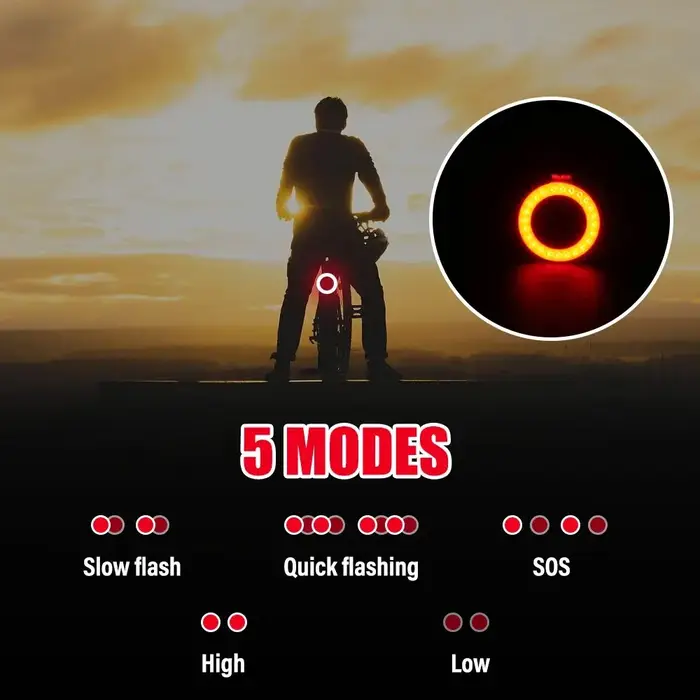 Feu Arrière Multi Modes D'éclairage USB Rechargeable Led Vélo Lumière Flash Queue Feux