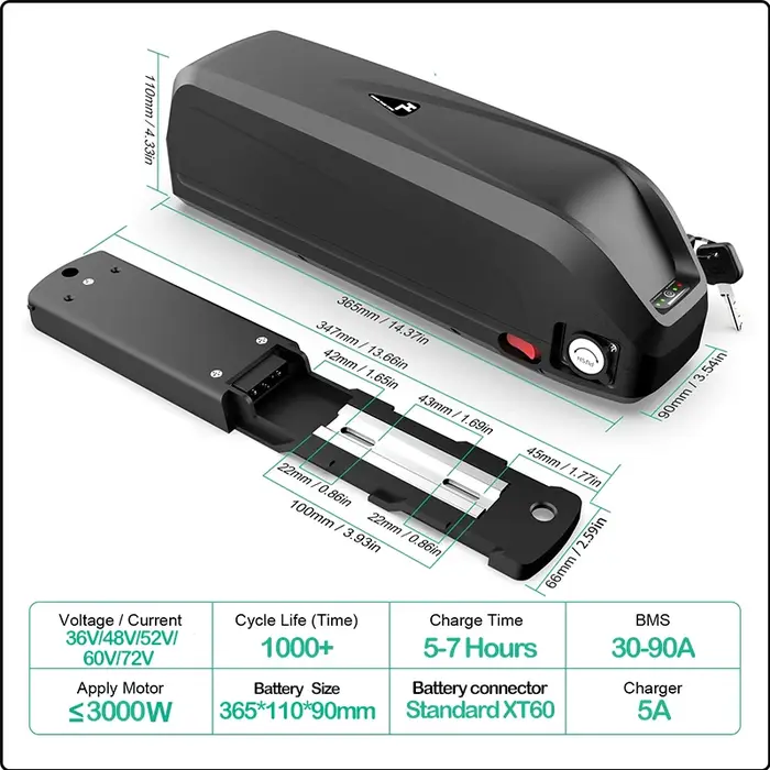 Batterie de vélo électrique Hailong 36V 48V 72V 52V 50Ah 40Ah 30Ah 20Ah
