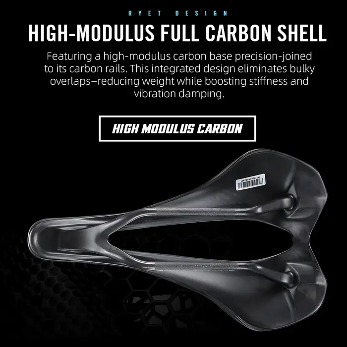 Selle de vélo de route RYET en fibre de carbone imprimée en 3D ultra-légère 148g pour cyclisme haute performance et confort d'élite
