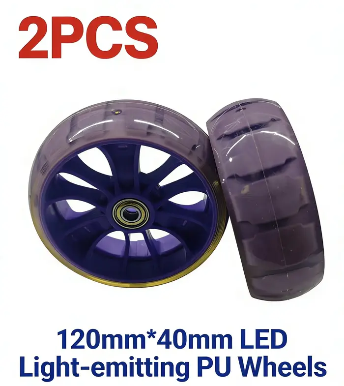 2 roues LED lumineuses en PU, diamètre 120 mm x épaisseur 40 mm, pour trottinette 3 roues enfant, ki